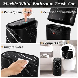 InnJoey Bathroom Accessories Set, 9-Piece Marble Black Bathroom Set, Black Bathroom Accessories with Slim Trash Can, Soap Dispenser, Toilet Brush, Toothbrush Set, Qtip Holders