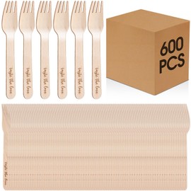 Lasnten 600 Pcs Wooden Disposable Forks Bulk 6.3 Inch Small Soup Forks Engraved "taste the Love" Ideal Mini Cutlery Set for Wedding Party Supplies