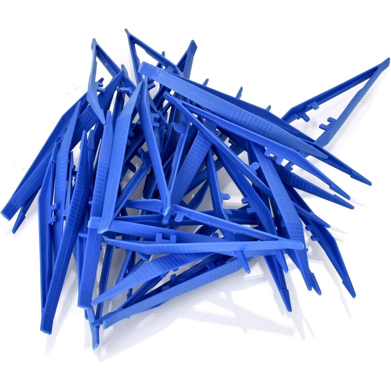 10 Pcs Disposable Tweezers Bulk Pack Blue 5 Inch Plastic