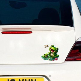 Cute Frog Car Decal Sticker, Waterproof Vinyl, 2 Pack, Decorative Design with Flowers
