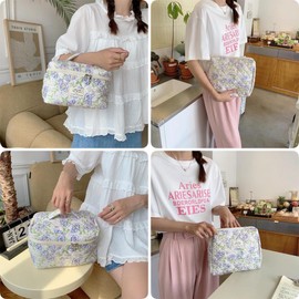 Fcteap - Bolsa de maquillaje para viajes, artículos de cambiador acolchados, organizador de artículos de cambiador para mujeres, recámara, regalo esencial, apertura de gran capacidad, ligera, bonita estética, portátil, 2 unidades, Flor, Large, Bonita est