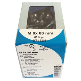 HSI 974664 Carriage Bolt with Nut Galvanised Iron M6 x 60 mm DIN603 ISO 8677-50 Pieces