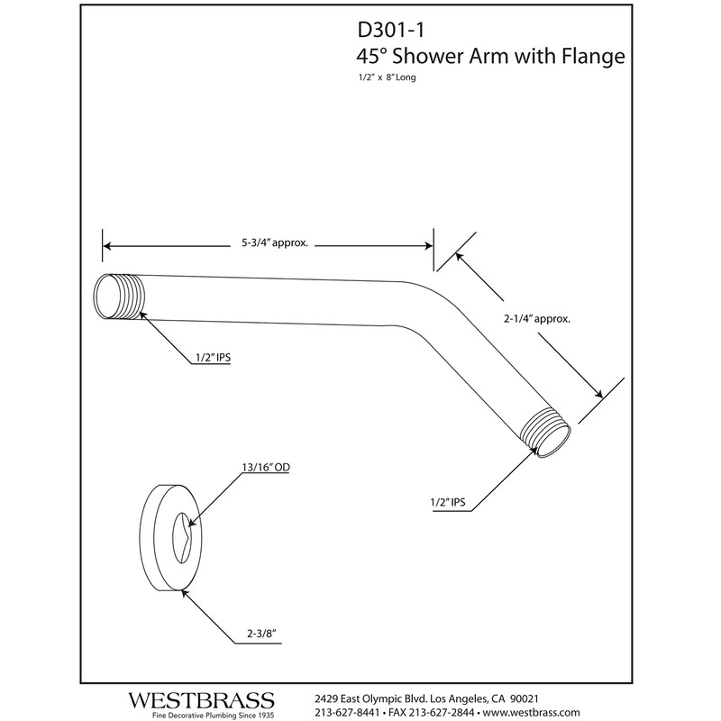 Westbrass D301-1-07 1/2" IPS x 8" Wall Mount Shower Arm