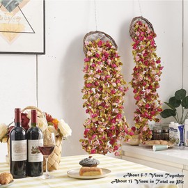 PONKING 6 Pcs 49FT Flower Garland, Artificial Rose Vine Flowers with Green Leaves, Hanging Fake Roses Vine for Room Anniversary Wedding Birthday Christmas Wall Arch Decor, Fall Purple Flower