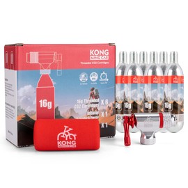 KONG MING CAR CO2 Inflator Sets for Cycling with 6 x 16 g/25 g CO2 Thread Cartridges, Compatible with Presta and Schrader Valves (Inflator + 16 g x 6 CO2 Cartridges)