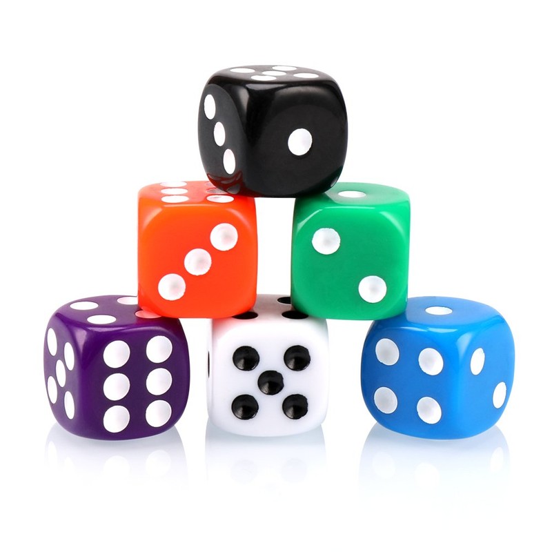 H&S 30x Dice 6 Sided 16mm 6 Colours Spot Dice