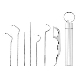 VOANZO 7Pcs 2 Set Stainless Steel Reusable Metal Toothpicks for Teeth Portable Toothpick Pocket with Holder Tooth Cleaning Kit for Traveling Outdoor Camping