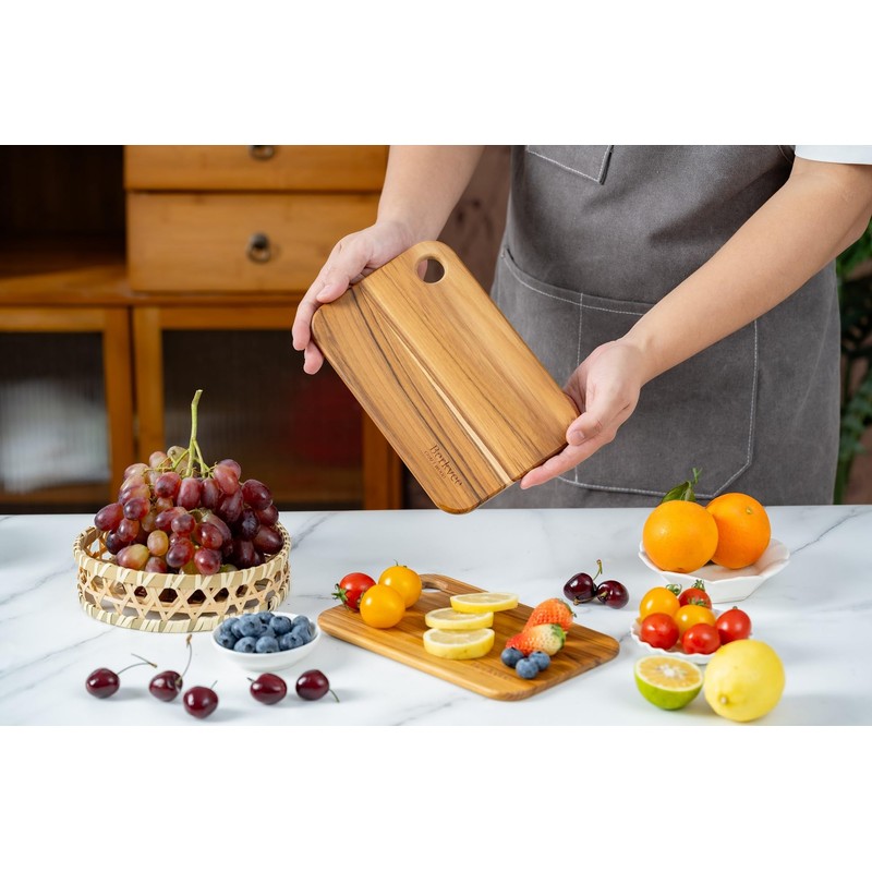 2 Pcs Berkvee Small Teak Wood Cutting Board for Kitchen–