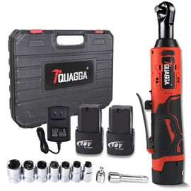 TQUAGGA 18 V Cordless Ratchet Wrench Set, 3/8" Power Ratchet Wrench with 2-Pack 2.0 Ah Batteries, 60 Ft-Lbs Battery Electric Ratchet Wrench with 7 Sockets & LED Light