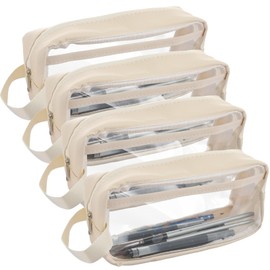 ASelected 4 Pack Clear Pencil Cases,Clear Exam Pencil Case,Waterproof PVC Transparent Storage Pouch Bags,Portable Stationery Bags for Stationery,Cosmetic,Makeup,Travel,Office Supplies,Cream White