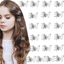 NiceYnn 20 Pcs Butterfly Mini Hair Clips Metal Hair Clips Hairstyle Accessories for Wedding Birthday Silver
