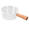 Glass Milk Pot with Wooden Handle V Shaped Spout Noodles