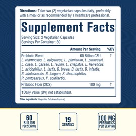 Probiotic 60 Billion 19 Strains with Organic Prebiotic for Men & Women, Digestive & Immune Health, Shelf Stable Delayed Release, Non-GMO No Dairy, 60 Vegan Caps