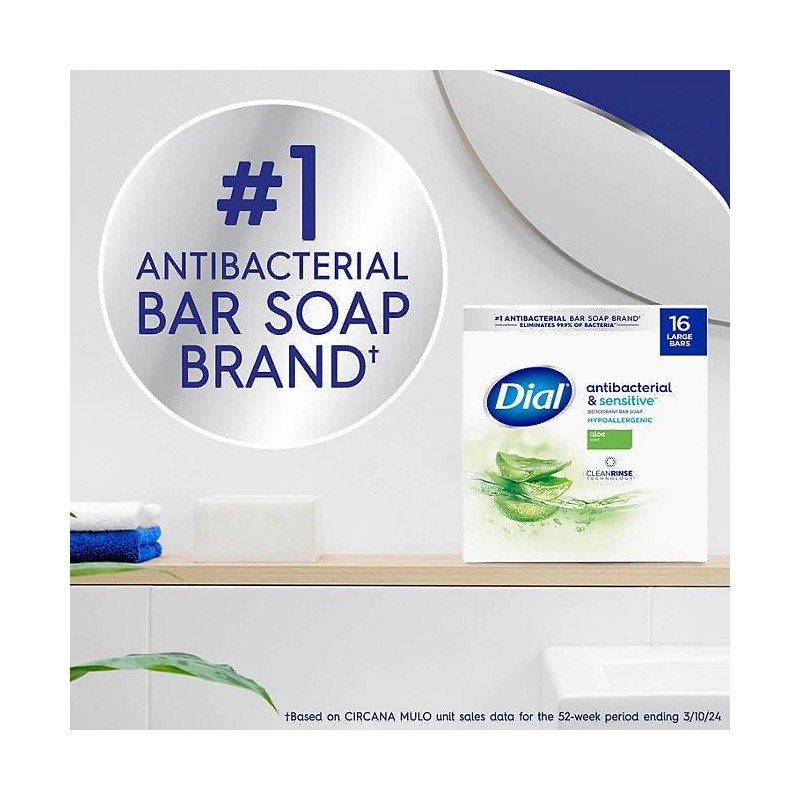 Dial Antibacterial Bar Soap, Aloe Scent, 4 oz., 16 pk.