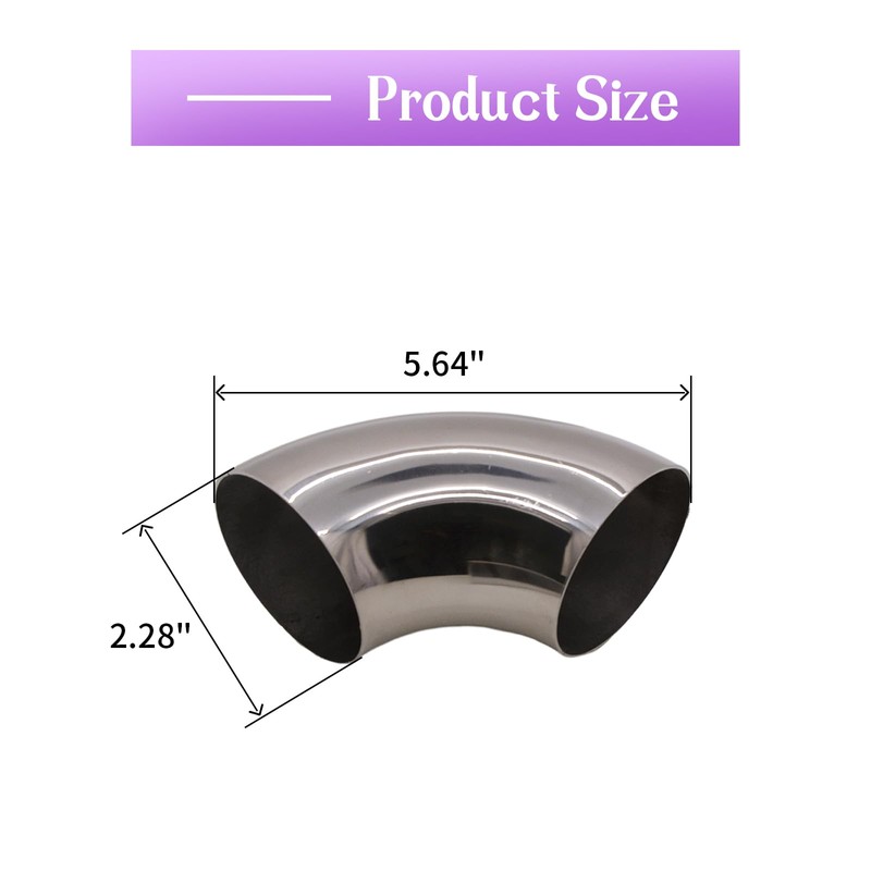 ZYHW OD 3 Inch Stainless Steel Exhaust Bend Tube 90°,