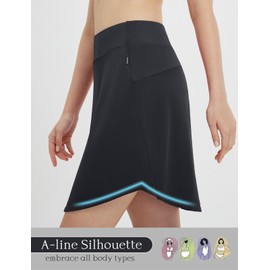 baleaf Women's Golf Skirt Knee-Length Tennis Skirt Trouser Skirt with Inner Shorts Athletic Skirt with High Waist for Sports Golf Hiking Everyday Use, black, XL