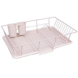 Sweet Home Collection 3 Piece Dish Drainer Rack Set with Drying Board and Utensil Holder, 12" x 19" x 5", Pale Pink