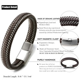 HALUKAKAH Plus ● Jazz ● Men's Genuine Leather Bracelet Titanium Magnetic Clasp Size Adjustable 8.5"(21.5cm) with Free Giftbox (Moonlight Silver 21.5cm)