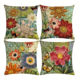Umimiss 4PCS Floral Cushions - Cushion Covers,Cushion Covers 45 X 45,Garden Cushions,Outdoor Sunflower Pillow Case,Outdoor Cushions For Garden Furniture,Floral Butterfly Decorative Throw Pillow Covers