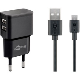 goobay 44984 Micro USB Dual Charging Set 2.4 A Charger, Black