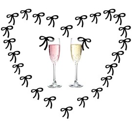 VoyaBliss 50Pcs Bows Drink Tags Black Bow Drink Markers, Acrylic Bowknot Tags Wine Cocktails Glass Charm Cup Party Favor Coquette Birthday Bachelorette Bridal Shower Party Decoration