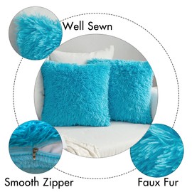 MIULEE Pack of 2 Luxury Faux Fur Fluffy Throw Pillow Covers Set Soft Deluxe Winter Decorative Plush Fleece Pillowcases for Cushion Couch Sofa Bedroom Home 20 x 20 Inch Little Blue
