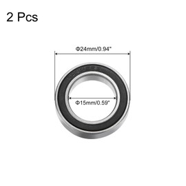 sourcing map 63802-2RS Deep Groove Ball Bearing, 2pcs 15mm x 24mm x 7mm Hign Carbon Chrome Steel Z1 Double Rubber Sealed Bearing