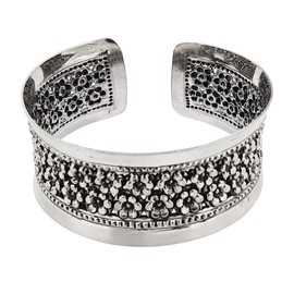 Treasure Bay Solid 925 Sterling Silver Wide Flower Cuff Bangle Bracelet for Women Girls 17cm Sterling Silver, Sterling Silver