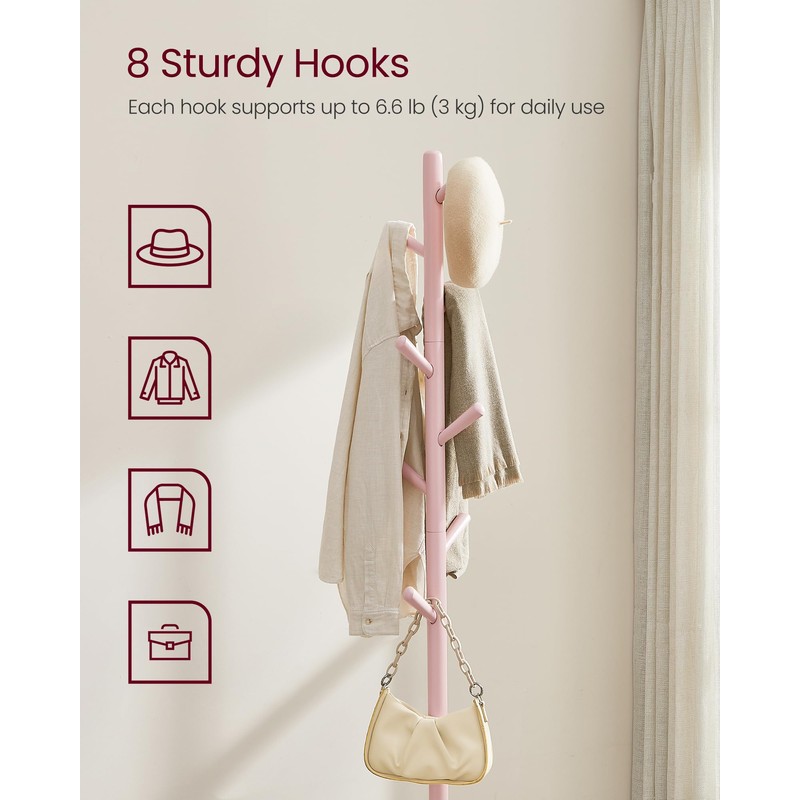 VASAGLE Solid Wood Coat Rack, Free Standing Hall Coat Tree