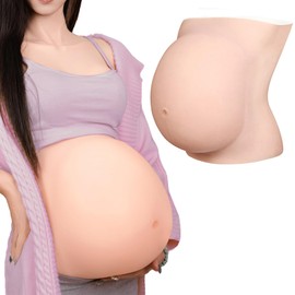 MOTLEYBEAN Fake Pregnant Belly 6-9 Months Artificial Silicone Pregnancy Belly Lifelike Skin for Actor Performance Maternity (Ivory White,9 Months)
