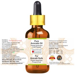Greenwood Essential Pure Avocado Oil (Persea americana) with Glass Dropper 100% Natural Therapeutic Grade Cold Pressed for Personal Care 15ml (0.50oz)