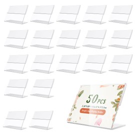 Pack of 50 Transparent Vertical Acrylic Label Holder, Clear Label Holder, Goods Sign Display Holder, Small Price Tags, Stand for Shops, Supermarkets, Pastry Shops, Offices, 6 x 4.3 x 2.1 cm