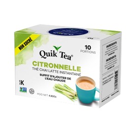 Quik Tea Unsweetened Lemongrass Chai Tea Latte - 10 Count Single Box - All Natural & Preservative Free Instant Chai