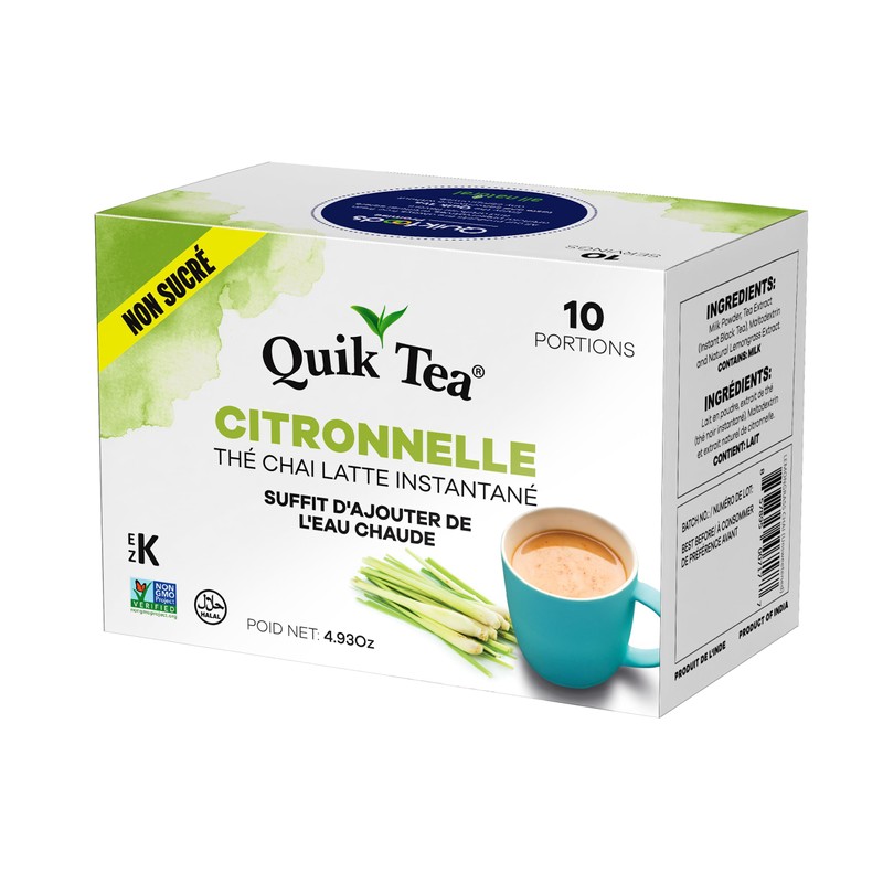 Quik Tea Unsweetened Lemongrass Chai Tea Latte - 10 Count