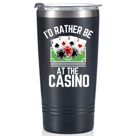 Onebttl Gambling Gifts, Casino Gifts for Men & Women for Christmas, Birthday, 20 Oz Stainless Steel Tumbler with Straw & Lid, Black - I'd Rather Be at the Casino