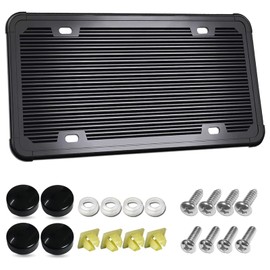 ZXFOOG Black License Plate Frame- Silicone License Plate Cover Holder for Front or Rear Car Tag, Rustproof Rattle Proof with Mounting Screws Caps, 1 Pack