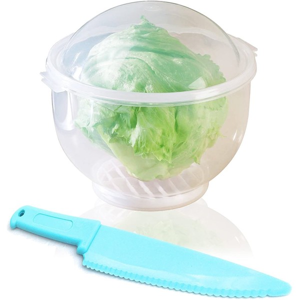 Lettuce Crisper Salad Keeper Container Keeps your Salads and Vegetables Crisp and Fresh - This Second Generation Storage Container Comes with a Tighter Lid and a Bonus Lettuce Knife