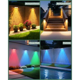 APILAB Fence Lights Solar Powered 12 Pack, 7 Fixed Colors & Color Changing Solar Fence Lights Outdoor, IP65 Waterproof Backyard Decoration for Patio, Deck, Pool, Step