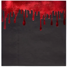 WRAPAHOLIC 50Pcs Black Halloween Paper Napkins - 3-Ply Red Gold Foil Flowing Blood Disposable Luncheon Napkins for Halloween, Birthday, Party - 6.5 x 6.5 In