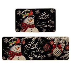 Artoid Mode Snowman Let It Snow Snowflake Christmas Kitchen Mats Set of 2, Winter Home Decor Low-Profile Kitchen Rugs for Floor - 17x29 and 17x47 Inch