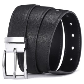 Glamicci Men's Genuine Leather Suit Belt 3.3cm wide |Scratch Resistant Coated Real Leather Black Belt For Men Style-26.06 (Black-Silver Buckle, 34-38” Waist (117cm/46”Strap))