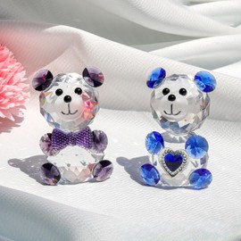 CCUUHJ 2 Pack Crystal Baby Bear Figurine Collection Animal Paperweight Table Centerpiece, for Mum, Mummy, Mama, Christmas Birthday Valentines Gifts (Purple blue)