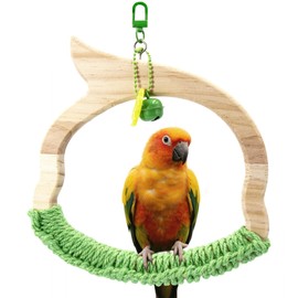 Natural Wood Bird Swing Toy for Parakeets, Sturdy Bird Perches for Cage Hemp Rope Swing, Parakeet Toys Climbing Chewing Perch Stand for Parrot, Budgies, Cockatiels, Conures (Wood, M)