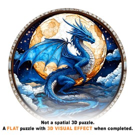 Wooden Puzzles for Adults - Moonlit Blue Dragon Wooden Jigsaw Puzzle - Unique Shape 3D Vision Wood Puzzles Adult - Christmas Birthday Gifts for Adults/Friends/Family - 200pcs 11.4 * 11.4in