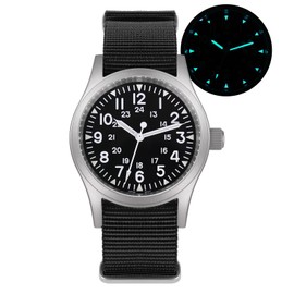 Militado ML05 38mm VH31 Quartz Watch - Domed Sapphire Glass Field C3 Super Luminous Retro Sweep Watch for Men 100M Water Resistant, Black White / No Logo, Strap.