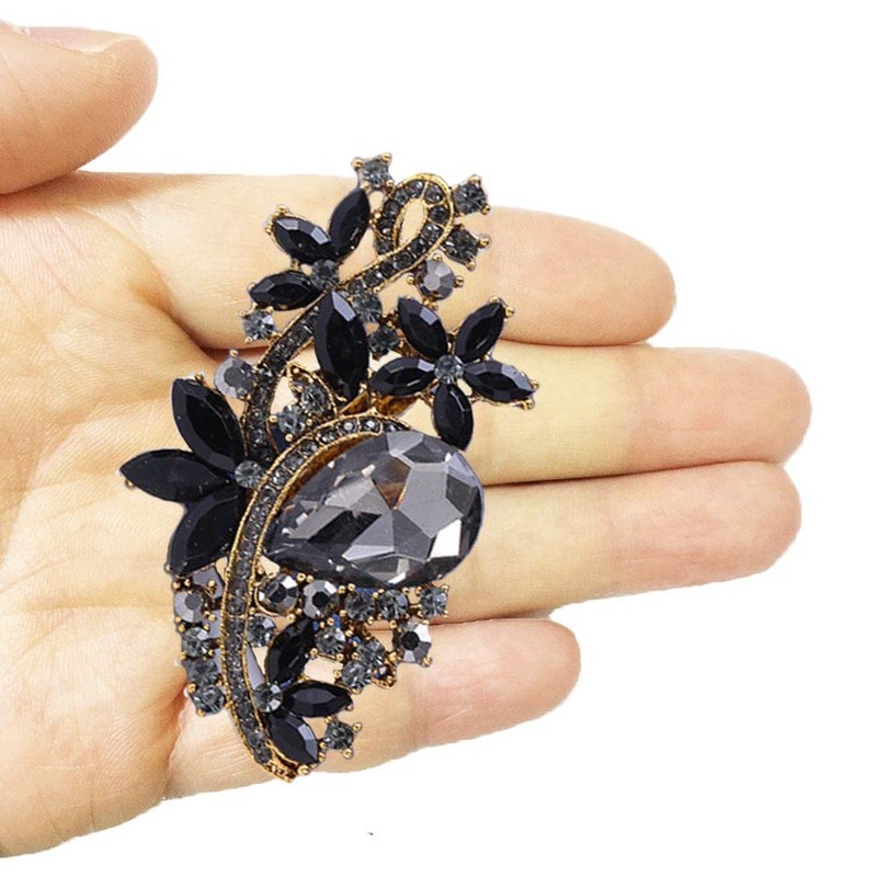Ezing 4Pcs Brooch Lot with Large Big Size Rhinestone Crystal