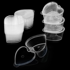 ISKYBOB 50PCS Jello Shot Cups with Lids, 1.5 oz Disposable Condiment Containers with Lid Heart Shaped Plastic Souffle Portion Cups Salad Dressing Container To Go for Party, Picnic, Barbecue