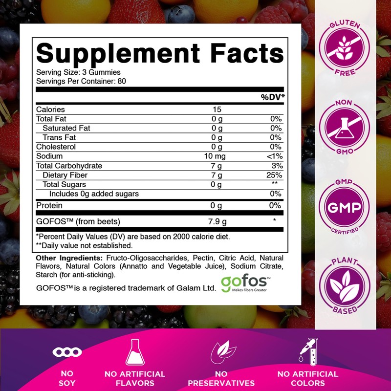 Vitamatic Prebiotic Fiber Gummies for Adults, 7G Extra Strength, Zero