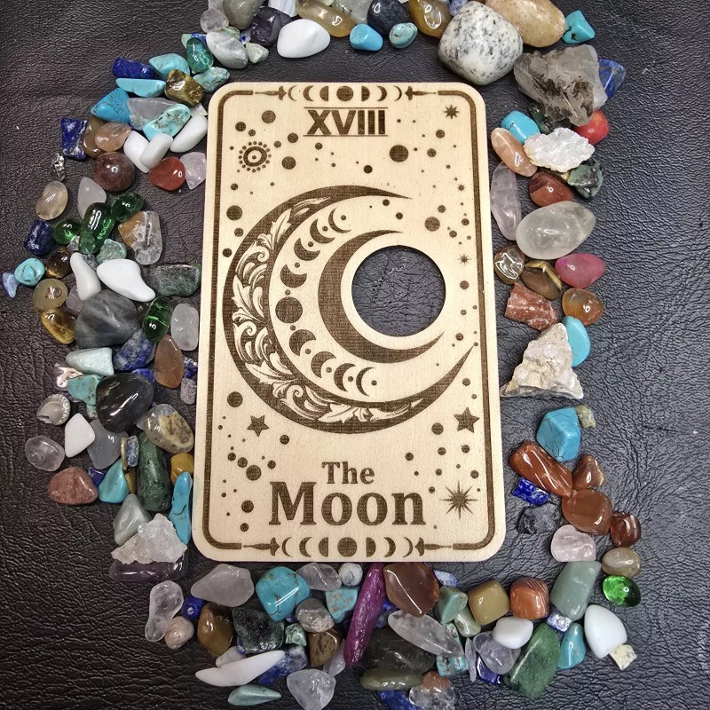 Moon Tarot Card Crystal Sphere Stand, Crystal Holder, Wood Stand,
