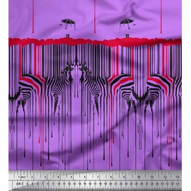 Soimoi Purple Moss Georgette Fabric Umbrella & Wild Animal Skin Decor Fabric Printed BTY 42 Inch Wide